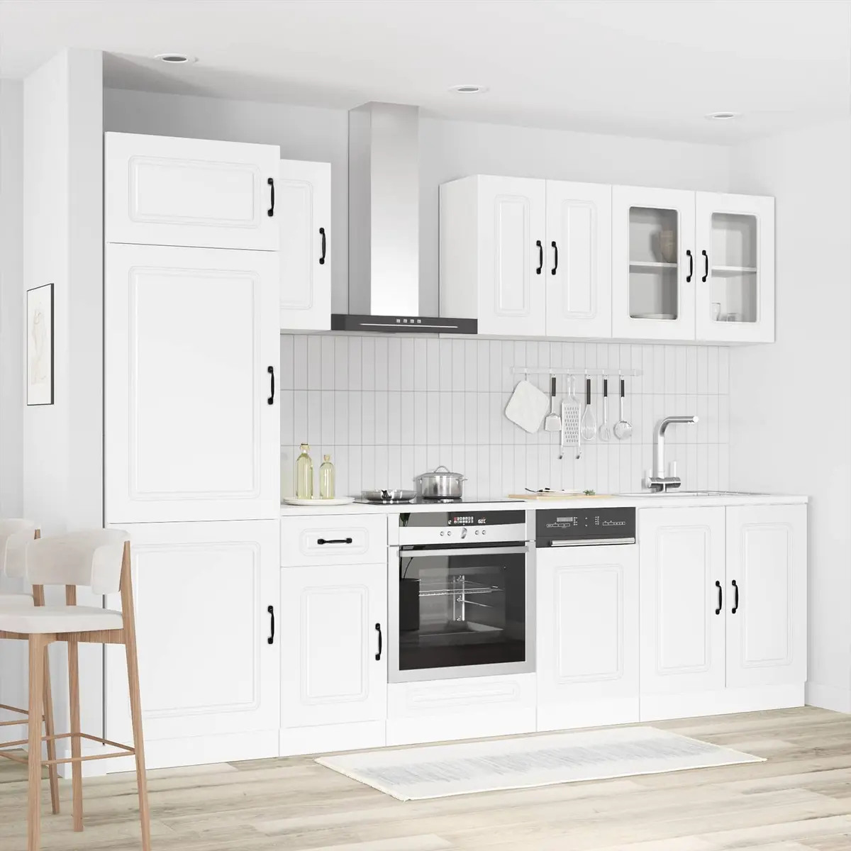 8 Piece Kitchen Cabinet Set White Engineered Wood Storage Cupboard