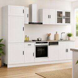 Kitchen Cabinet Set 8 Piece White Storage Cupboard Engineered Wood Adjustable