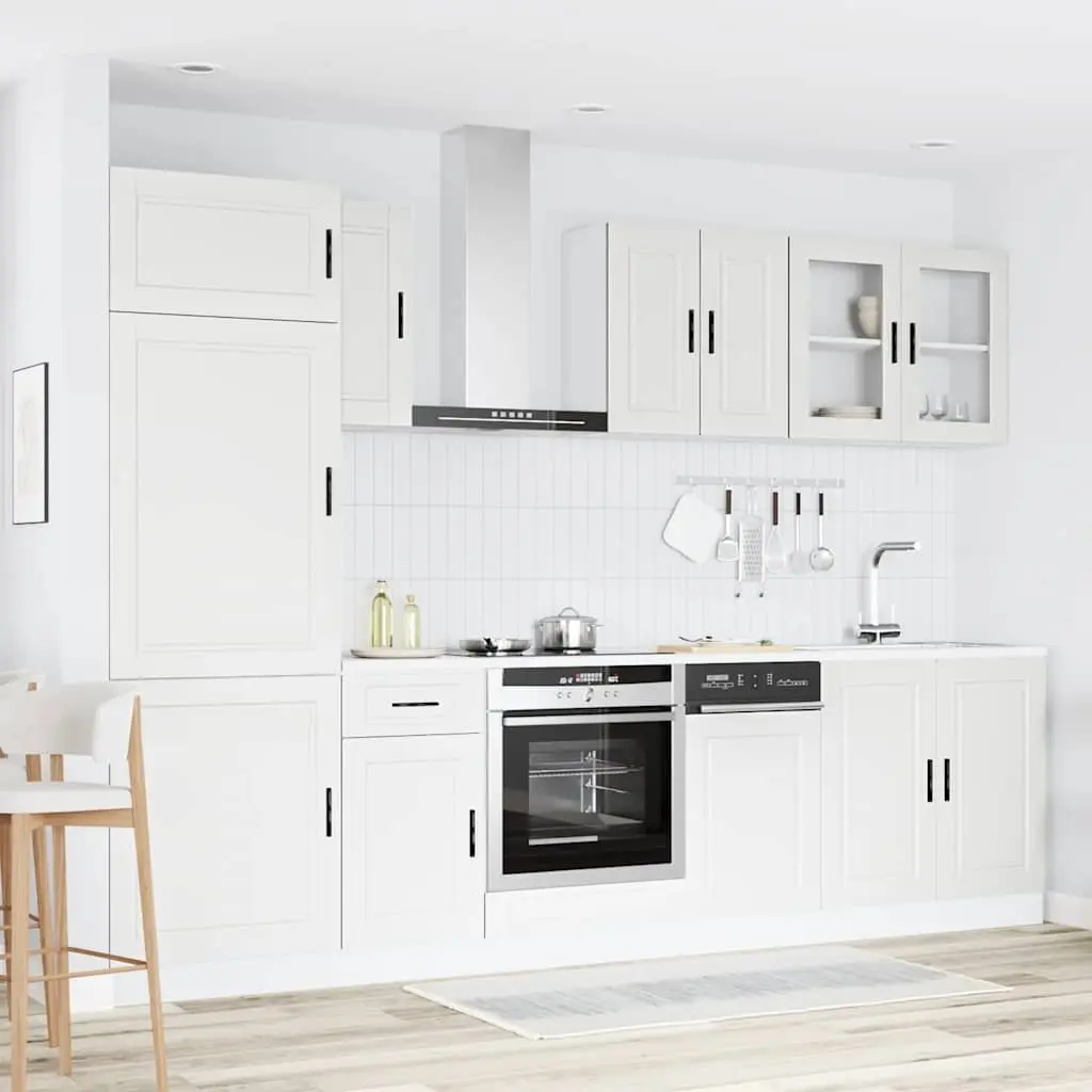 Kitchen Cabinet Set 8 Piece White Storage Cupboard Engineered Wood Adjustable
