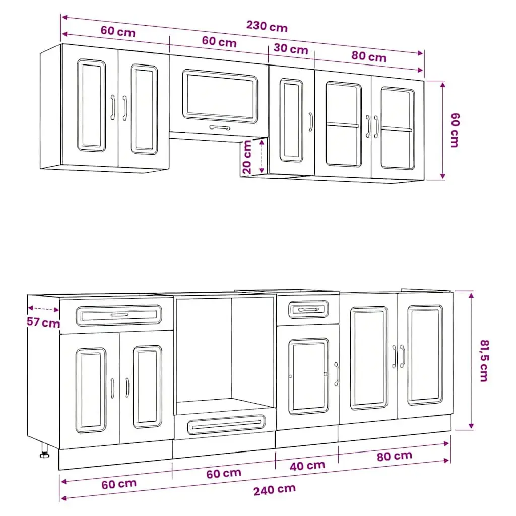 8 Piece Kitchen Cabinet Set White Storage Engineered Wood Furniture Cupboards