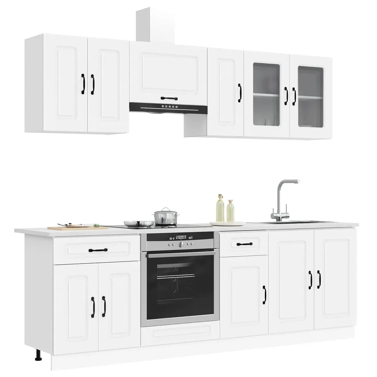 8 Piece Kitchen Cabinet Set White Storage Engineered Wood Furniture Cupboards