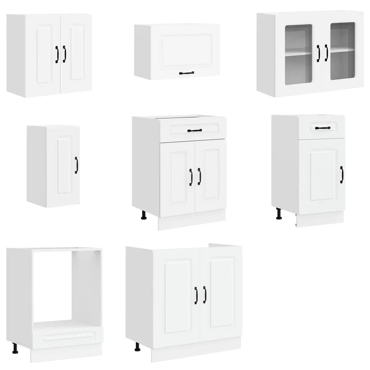 8 Piece Kitchen Cabinet Set White Storage Engineered Wood Furniture Cupboards