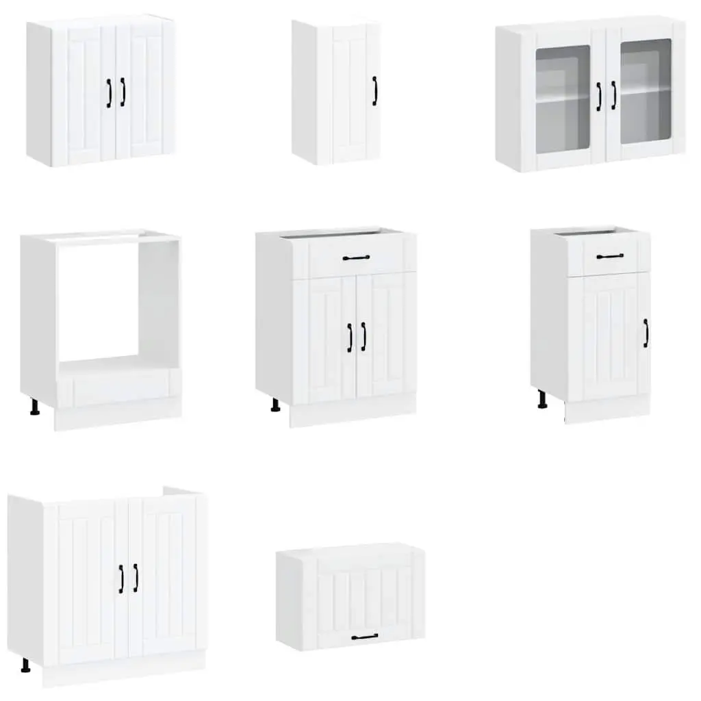 8 Piece Kitchen Cabinet Set White Engineered Wood Storage Cupboard