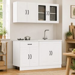 Kitchen Cabinet Set 4 Piece White Engineered Wood Storage Cupboards