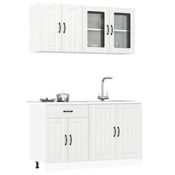4 Piece Kitchen Cabinet Set White High Gloss Engineered Wood Storage Furniture