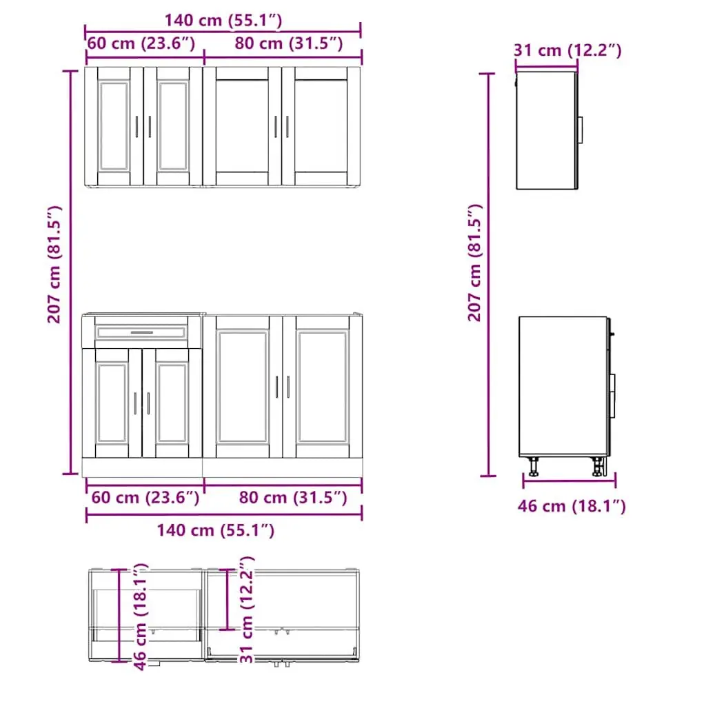 4 Piece Kitchen Cabinet Set High Gloss White Engineered Wood Storage Cupboard