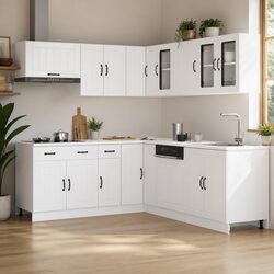 11 Piece Kitchen Cabinet Set White Storage Engineered Wood Cupboard Furniture