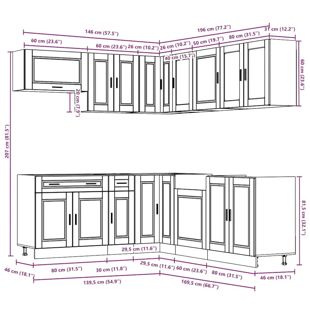 11 Piece Kitchen Cabinet Set White Storage Engineered Wood Furniture Cupboard
