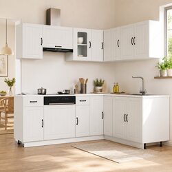 Kitchen Cabinet Set 11 Piece White Engineered Wood Storage Cupboard Furniture