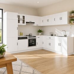 Kitchen Cabinet Set 14 Piece White Storage Engineered Wood Adjustable Feet