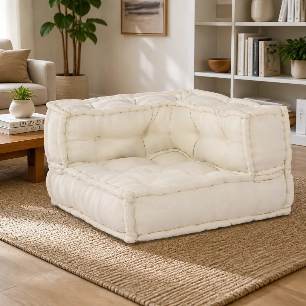 Modular Sofa Unit Fabric Cream 210 x 140 x 56 cm Indoor Outdoor Lounge Seating