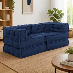 Modular Sofa Unit 2 Pieces Blue Fabric Indoor Outdoor Living Room Sectional