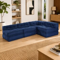 Modular Sofa Unit 4 Pieces Blue Fabric Indigo Sectional Couch Indoor Outdoor