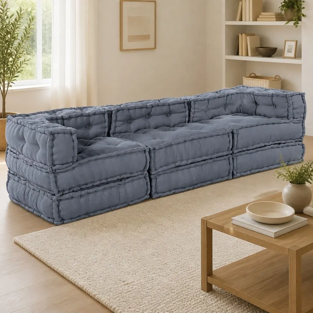 Modular Sofa Unit Fabric Grey Indoor Outdoor Corner Lounge Sectional Seating