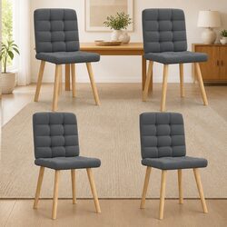 Dining Chairs Set of 4 Grey Fabric Kitchen Room Seat Foam Filled Comfortable