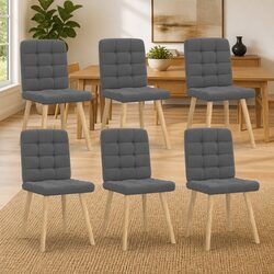 Dining Chairs 6 pcs Grey Fabric Kitchen Dining Room Seat Foam Filled Comfortable