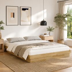 Bed Frame 150x200 cm Low Floor Solid Wood Oak Slatted Base Bedroom Furniture