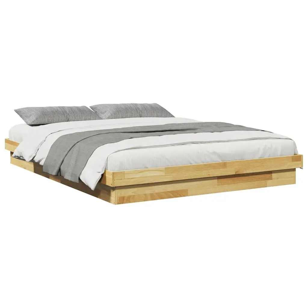 Bed Frame Low Floor Solid Oak Wood 135x190 cm Brown
