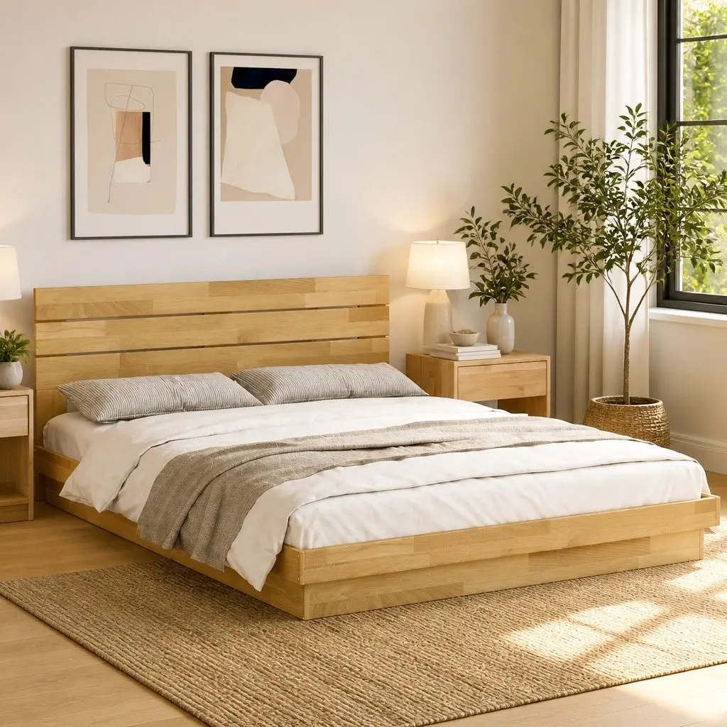 Solid Wood Bed Frame with Headboard Low Profile 135x190 cm Brown