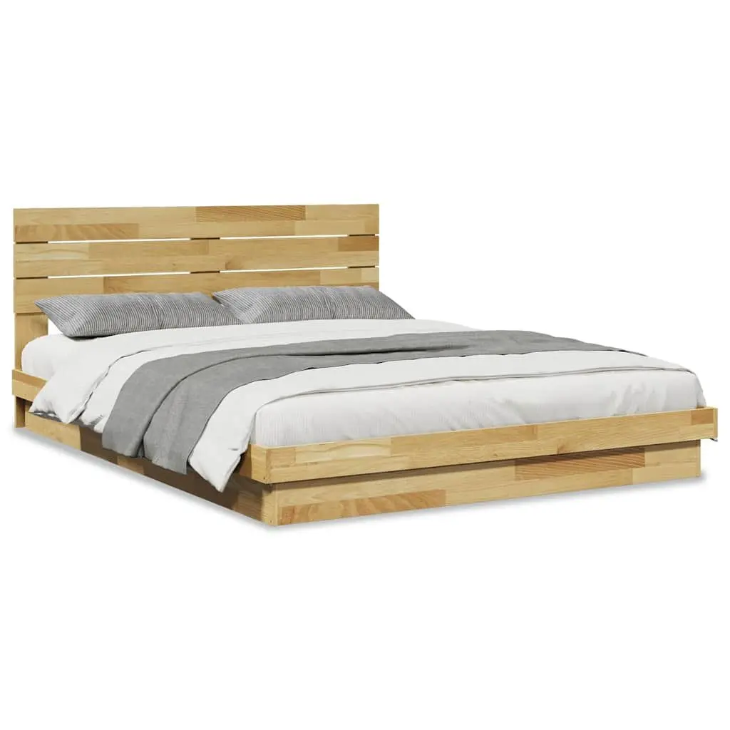 Solid Wood Bed Frame with Headboard Low Profile 135x190 cm Brown