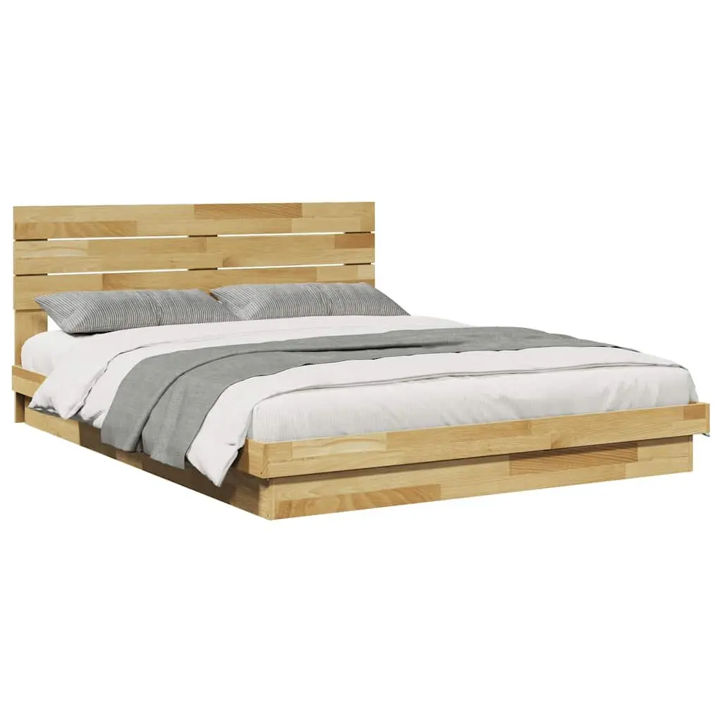 Solid Wood Bed Frame with Headboard Low Profile 135x190 cm Brown
