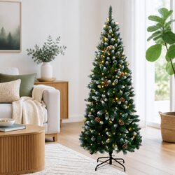 Artificial Christmas Tree 240cm 300 LED Lights Green Hinged Branches Steel Stand