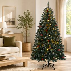 Artificial Christmas Tree 150cm Green 150 LEDs Pre-Lit Holiday Indoor Decoration