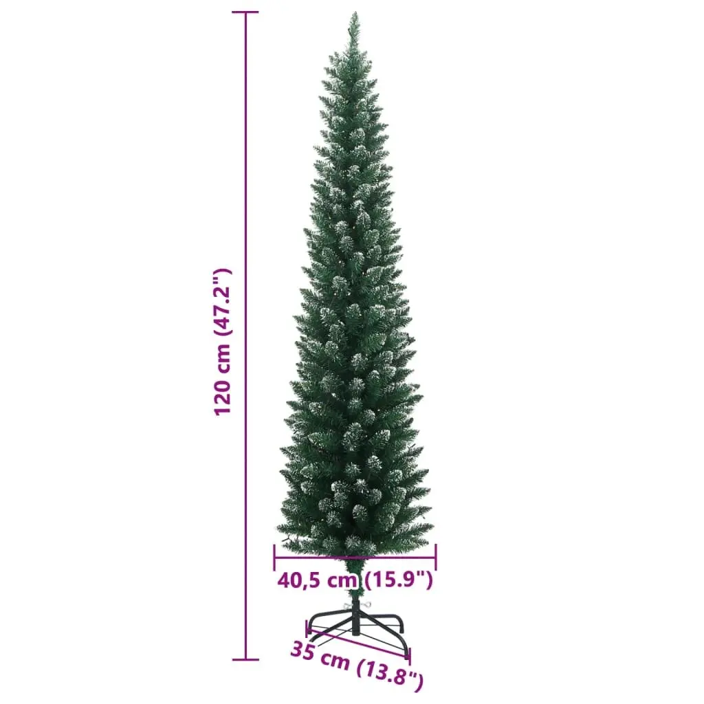 Artificial Slim Christmas Tree 150 LEDs 120 cm Green Holiday Decoration Xmas