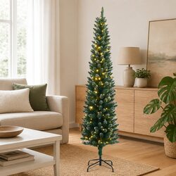 Artificial Slim Christmas Tree 180cm 300 LED Lights Green Holiday Decoration
