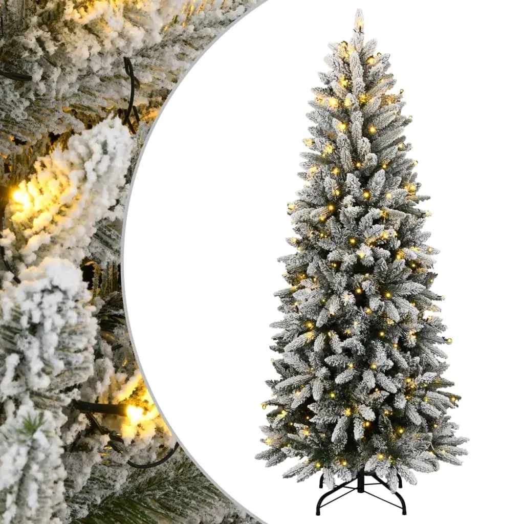 Artificial Christmas Tree 120cm 150 LED Lights Flocked Snow Green Seasonal Decor