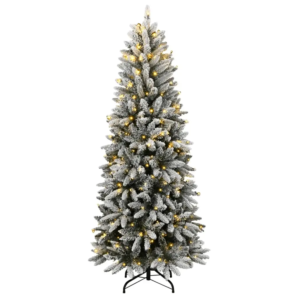 Artificial Christmas Tree 120cm 150 LED Lights Flocked Snow Green Seasonal Decor