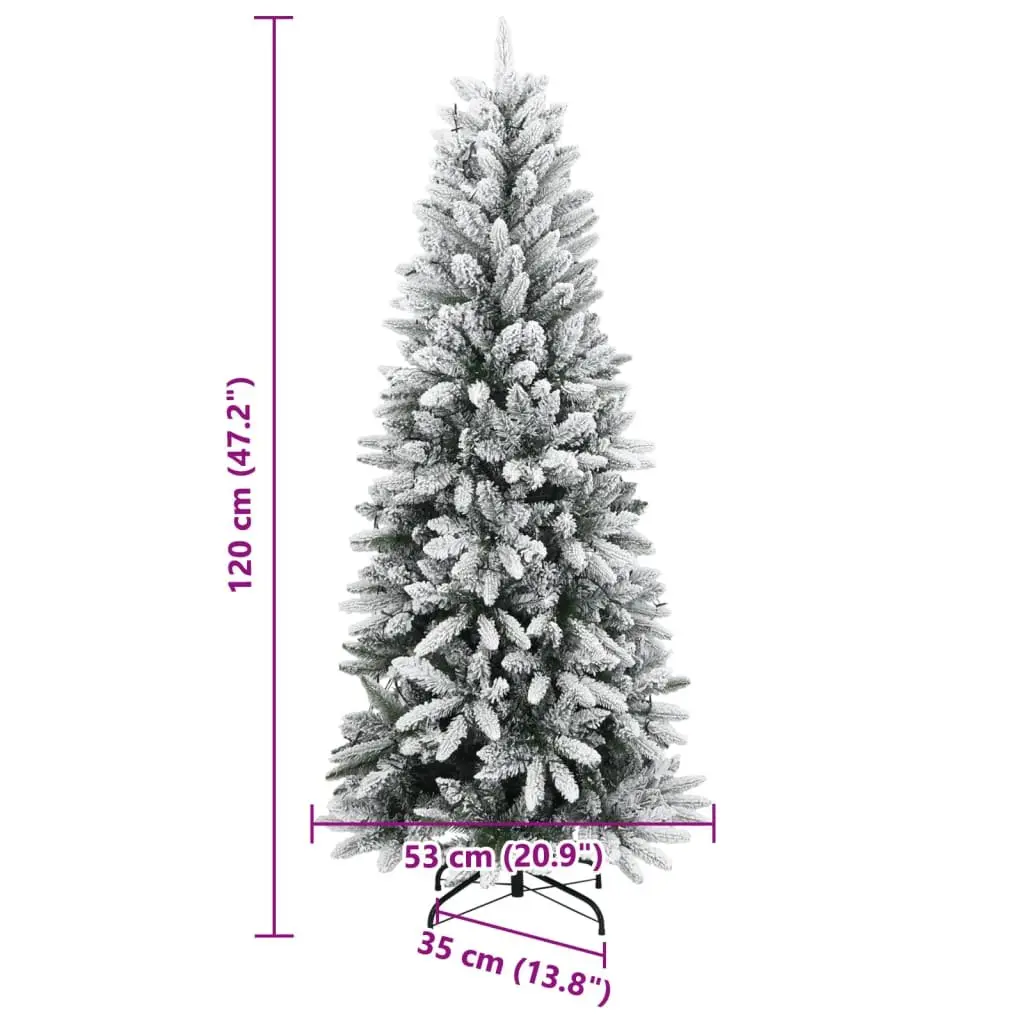 Artificial Christmas Tree 120cm 150 LED Lights Flocked Snow Green Seasonal Decor