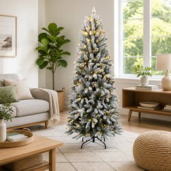 Artificial Christmas Tree 150cm 150 LEDs Flocked Snow Green Holiday Decoration
