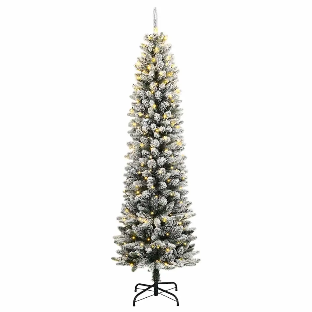 Artificial Christmas Tree 120cm Green 150 LEDs Flocked Snow Slim Bushy Realistic