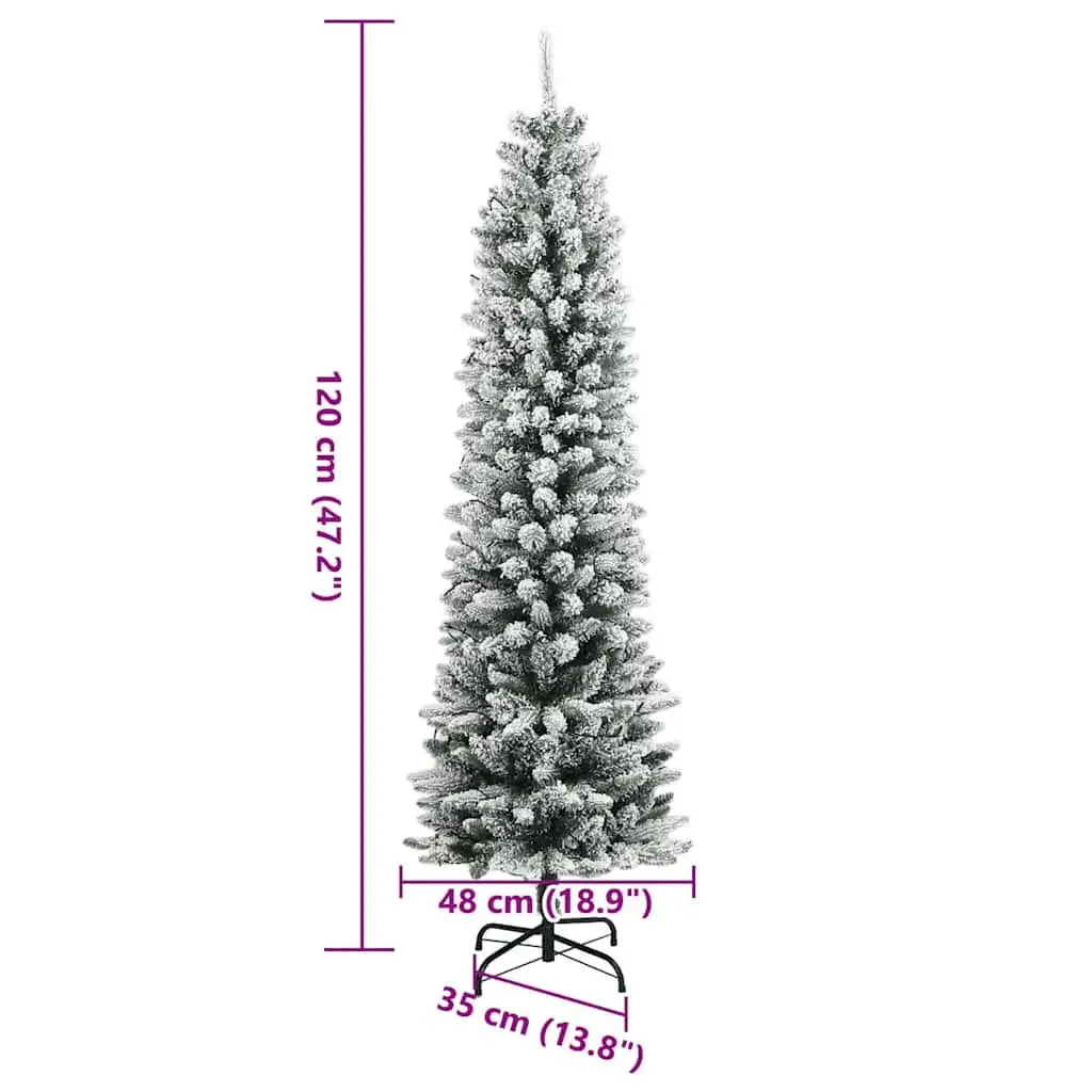 Artificial Christmas Tree 120cm Green 150 LEDs Flocked Snow Slim Bushy Realistic