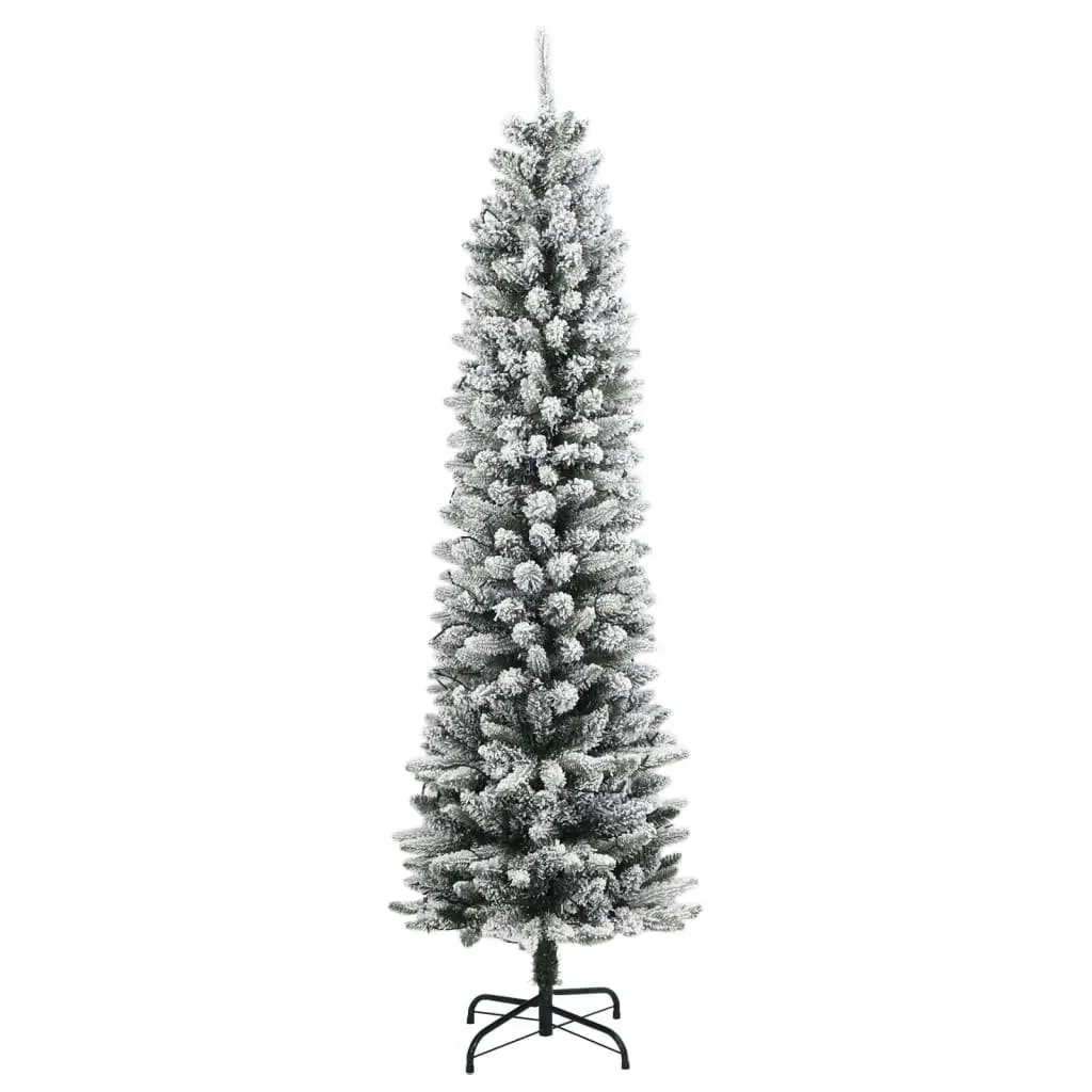 Artificial Christmas Tree 150cm 150 LEDs Flocked Snow Green Slim Bushy Holiday