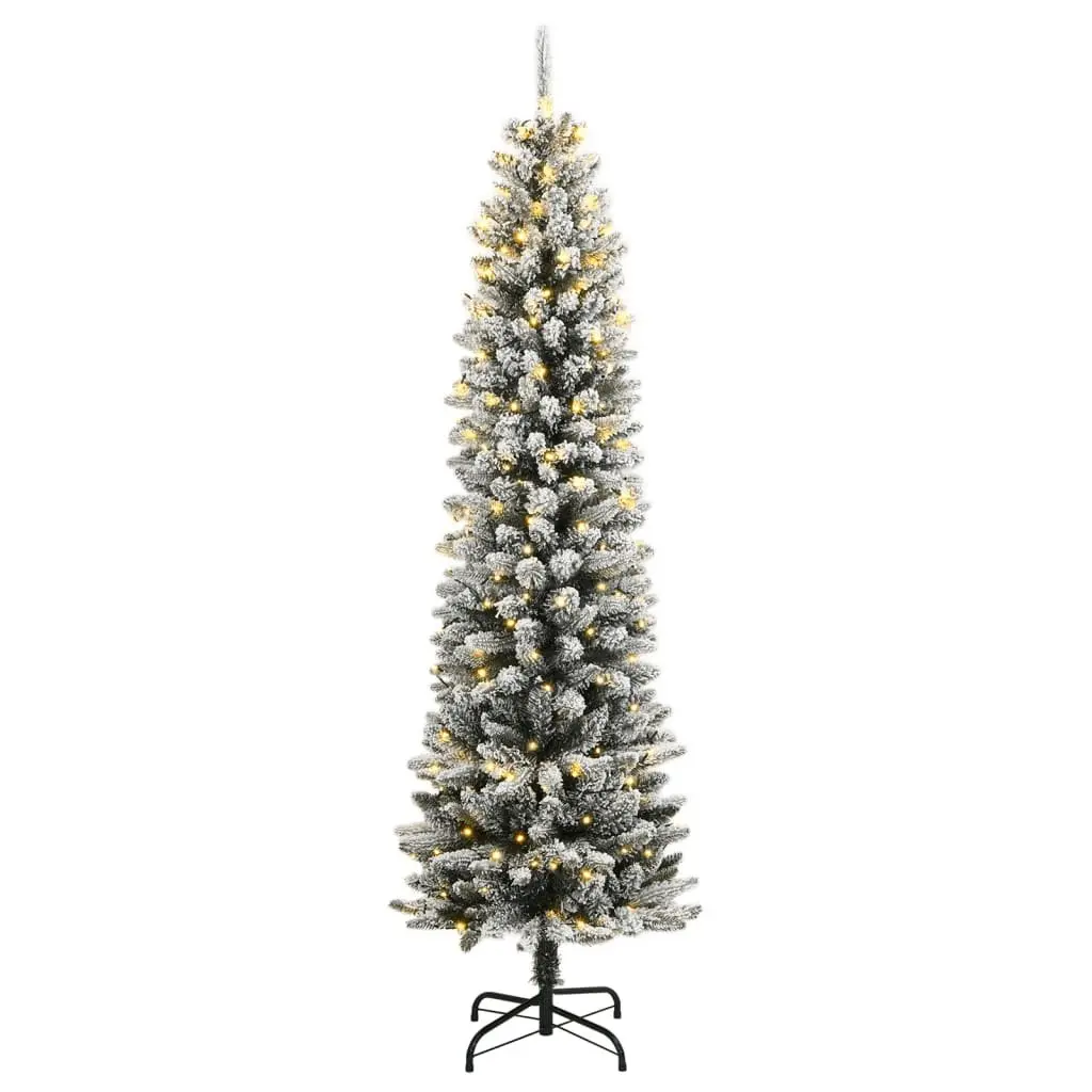 Artificial Christmas Tree 180cm Green with 300 LED Lights Flocked Snow Slim