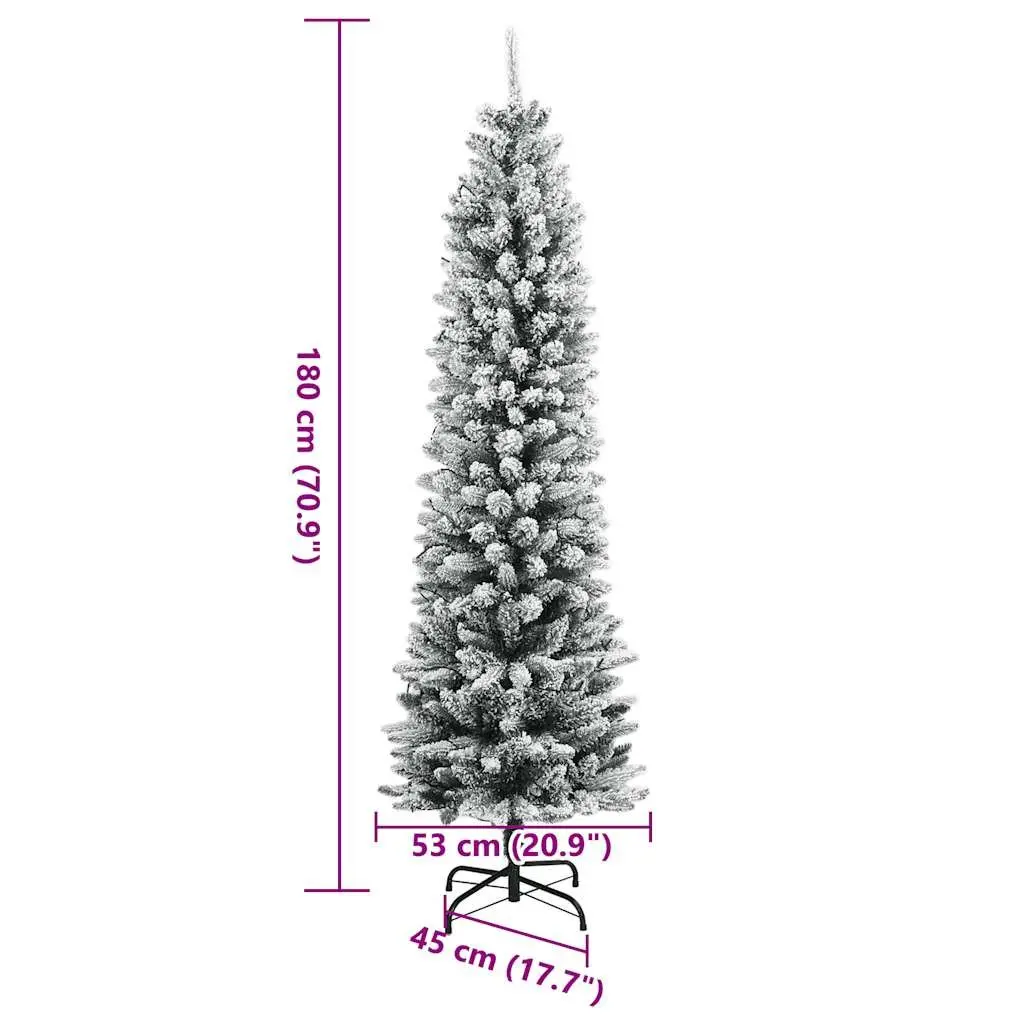 Artificial Christmas Tree 180cm Green with 300 LED Lights Flocked Snow Slim