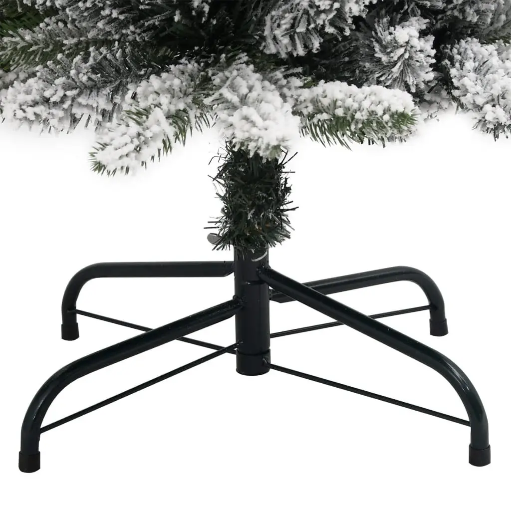 Artificial Christmas Tree Slim 210cm Green Flocked Snow 300 LEDs Holiday Decor