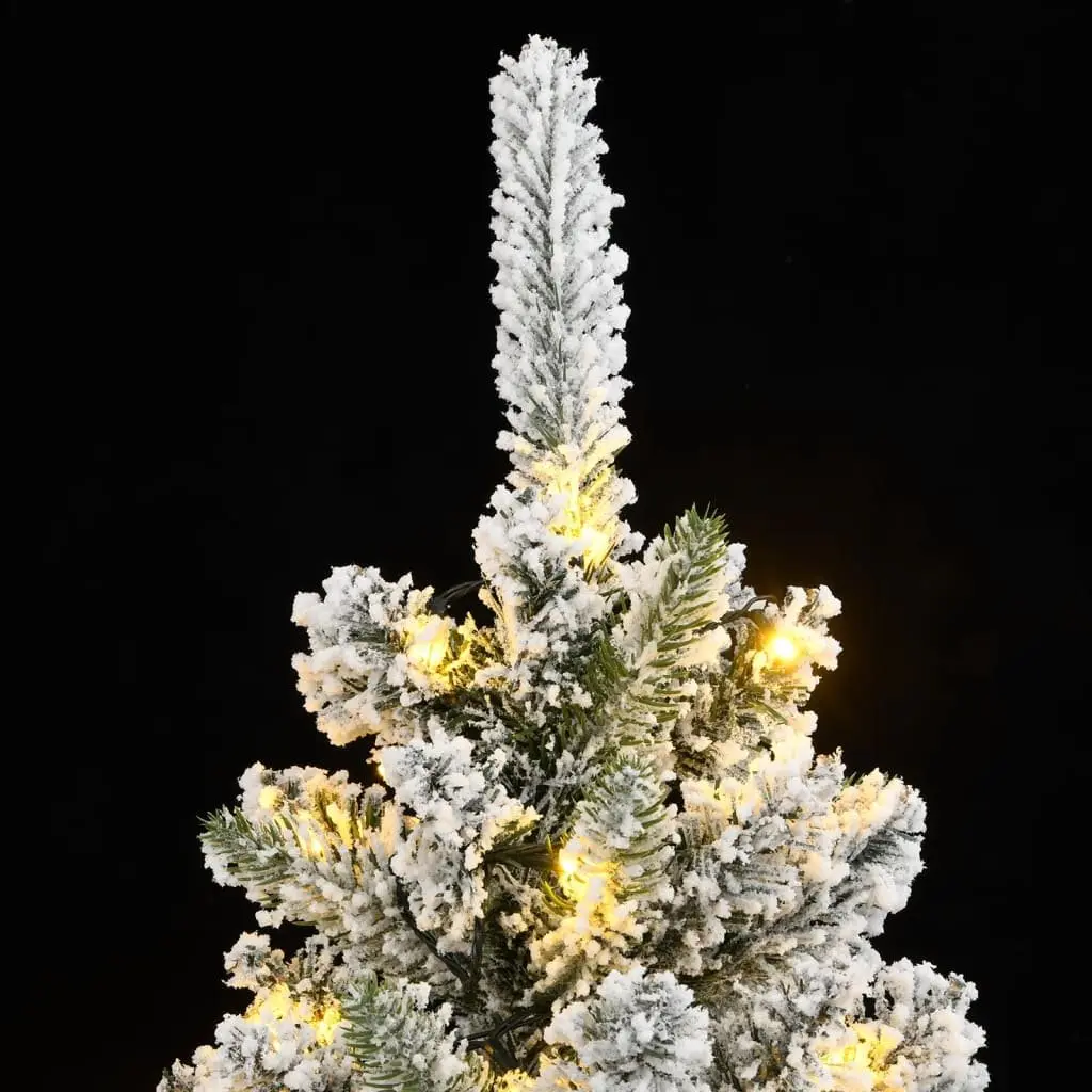 Artificial Christmas Tree 240cm 300 LEDs Flocked Snow Slim Green Xmas Decor