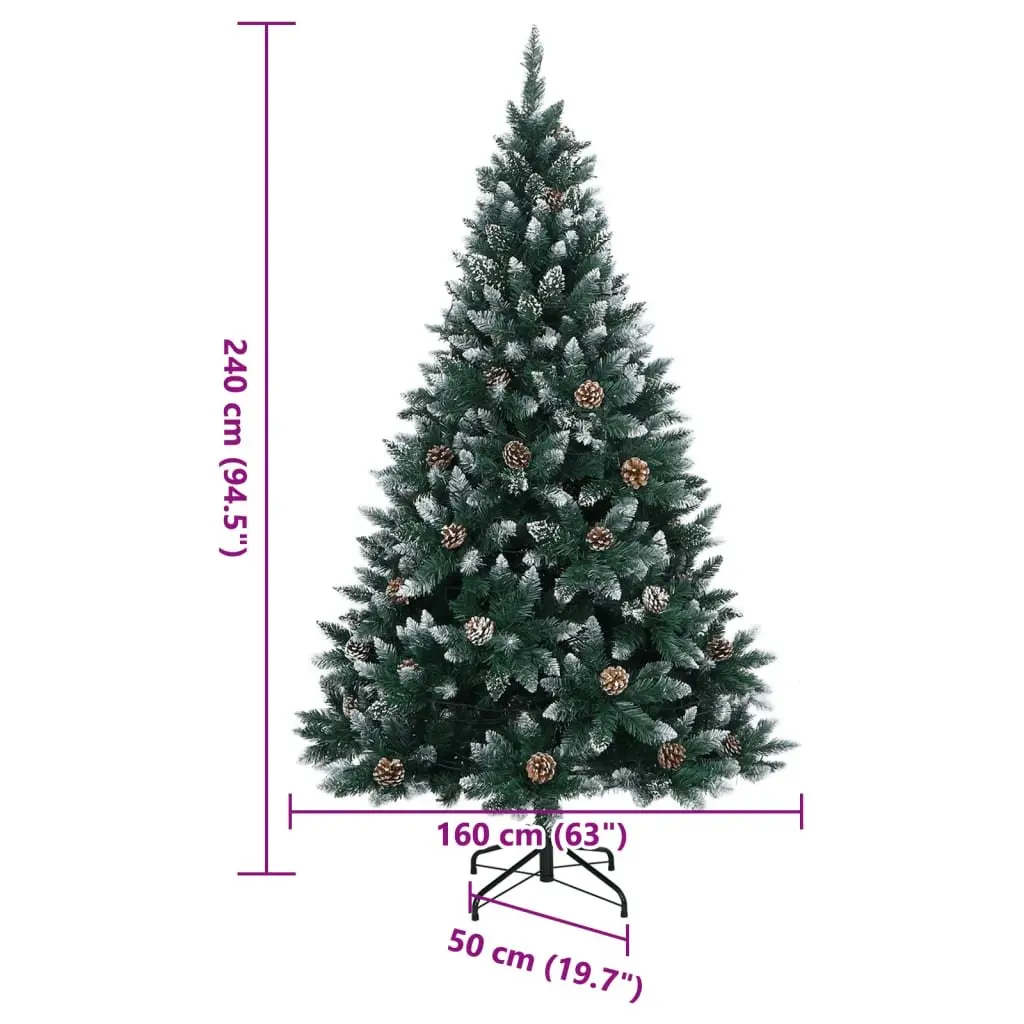 Artificial Christmas Tree 240cm Green PVC with 300 LED Lights and 8 Modes Hinged Branches