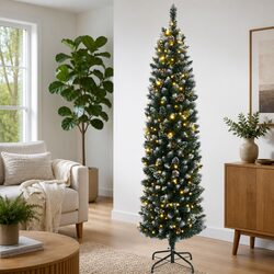 Artificial Slim Christmas Tree 210cm 300 LEDs Green Indoor Holiday Decorations