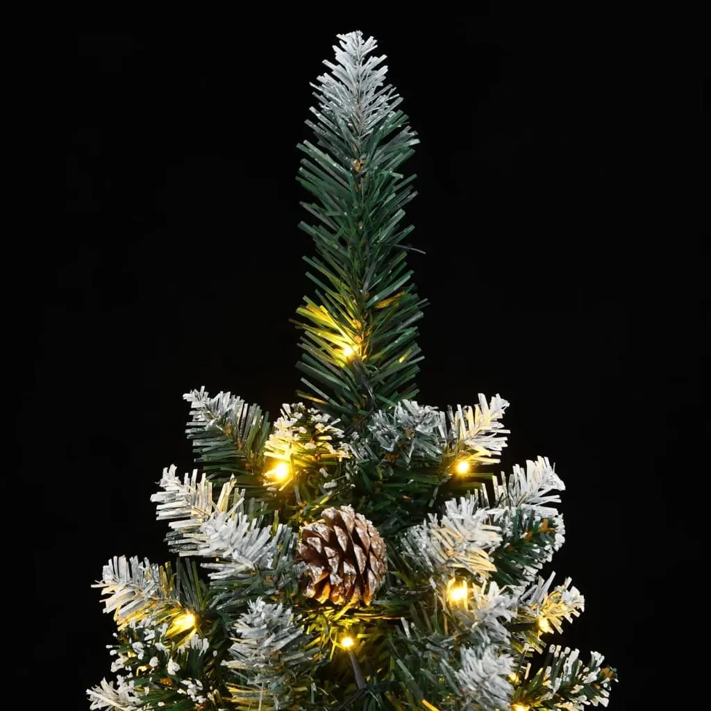 Artificial Slim Christmas Tree 210cm Green PVC with 300 LED Lights for Indoor Holiday Decorations