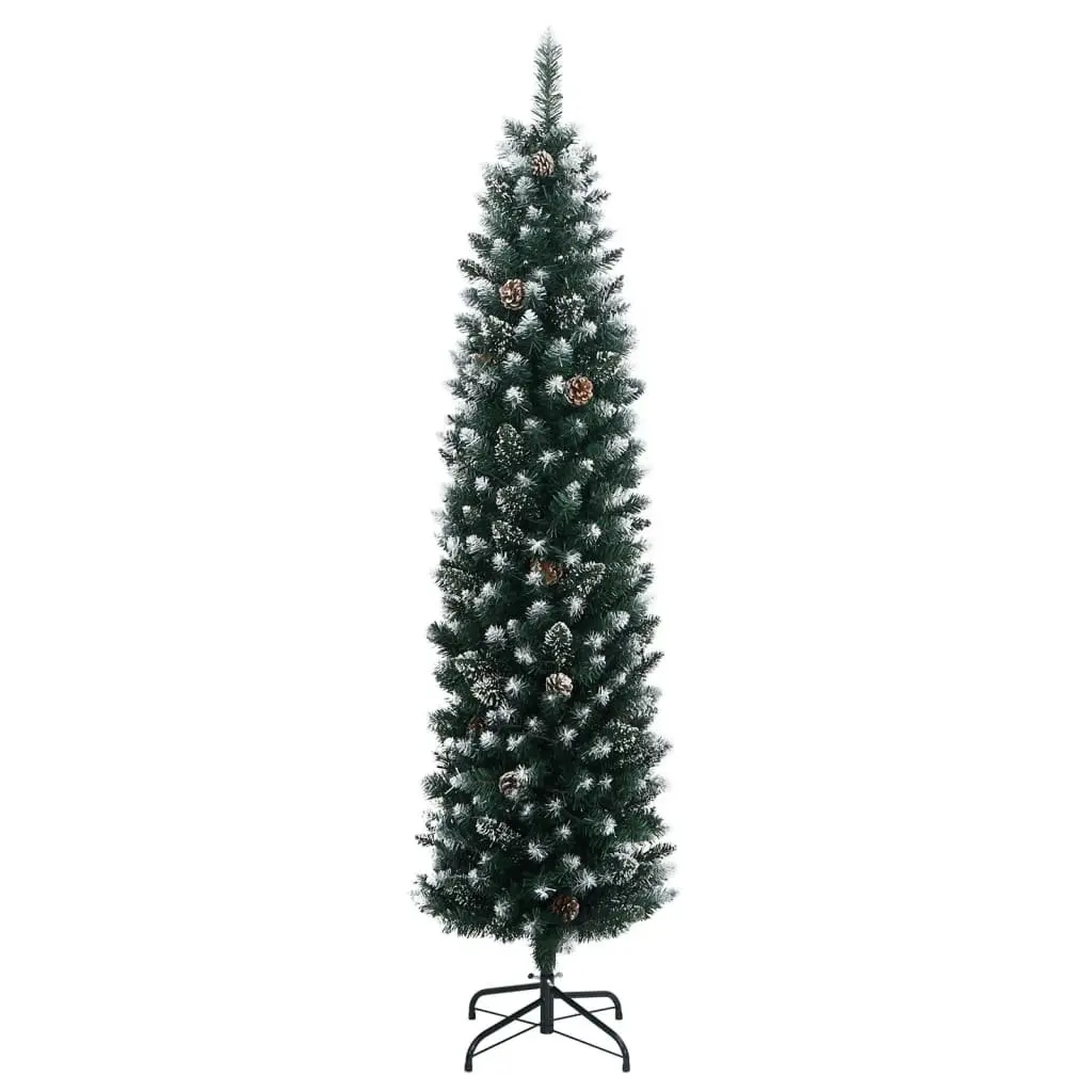 Artificial Slim Christmas Tree 240cm Green PVC with 300 LED Lights for Narrow Spaces