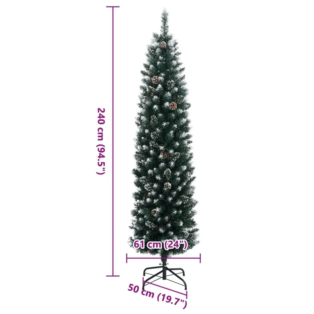 Artificial Slim Christmas Tree 240cm Green PVC with 300 LED Lights for Narrow Spaces