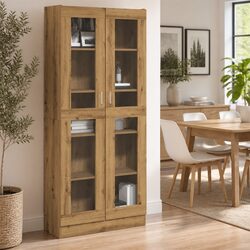 Highboard Standing Cabinet Bookcase Engineered Wood Brown Decorative Storage