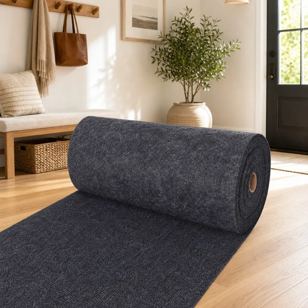 Runner Rug Anthracite 1.2 x 10m Polyester Hallway Entryway Indoor Outdoor
