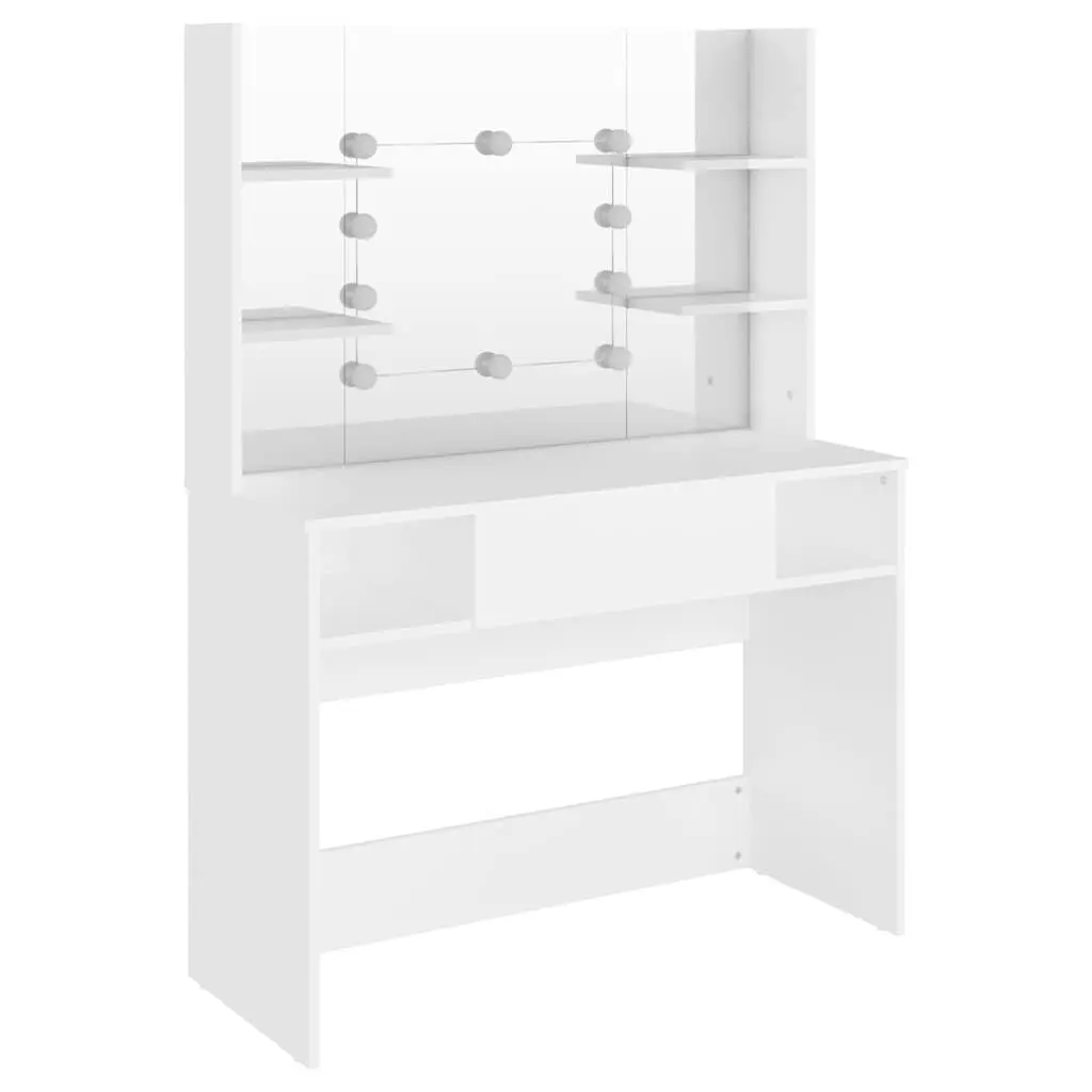 Makeup Dressing Table with LED Lights Mirror White MDF Vanity Unit