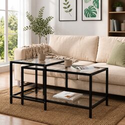 Tempered Glass Tea Tables Set of 2 Transparent Side End Coffee Accent Furniture