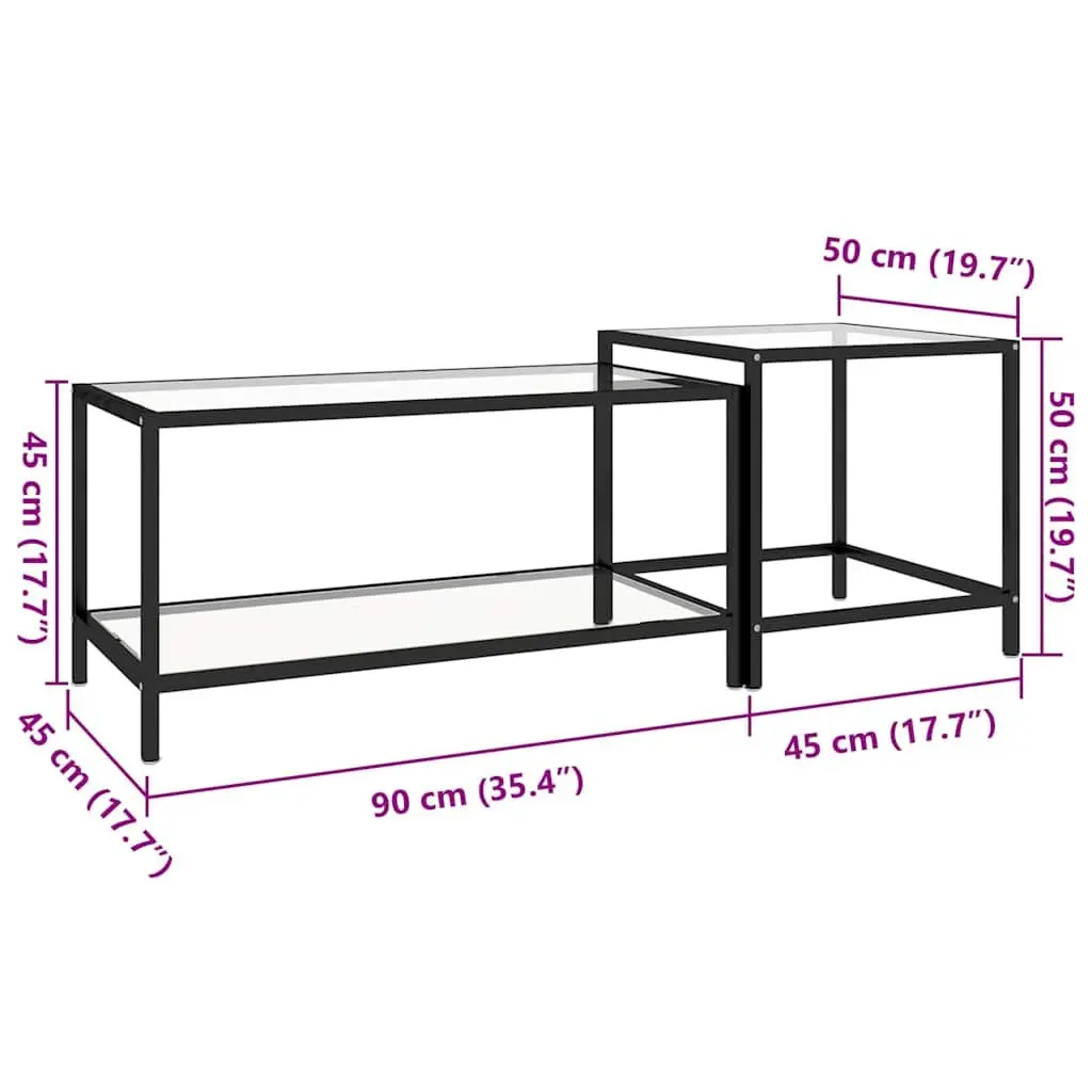 Tempered Glass Tea Tables Set of 2 Industrial Contemporary Transparent Side End Coffee Accent Furniture